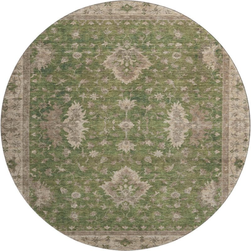 Premium Machine Washable Bucz AMF1739 Border Rug, Round 8'