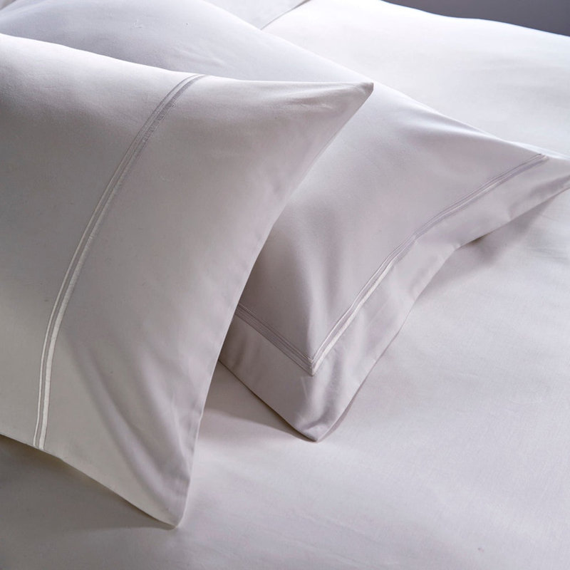 800 Thread Count Double Cord Embroidered Sateen Pillowcase - Set of 2, White/White