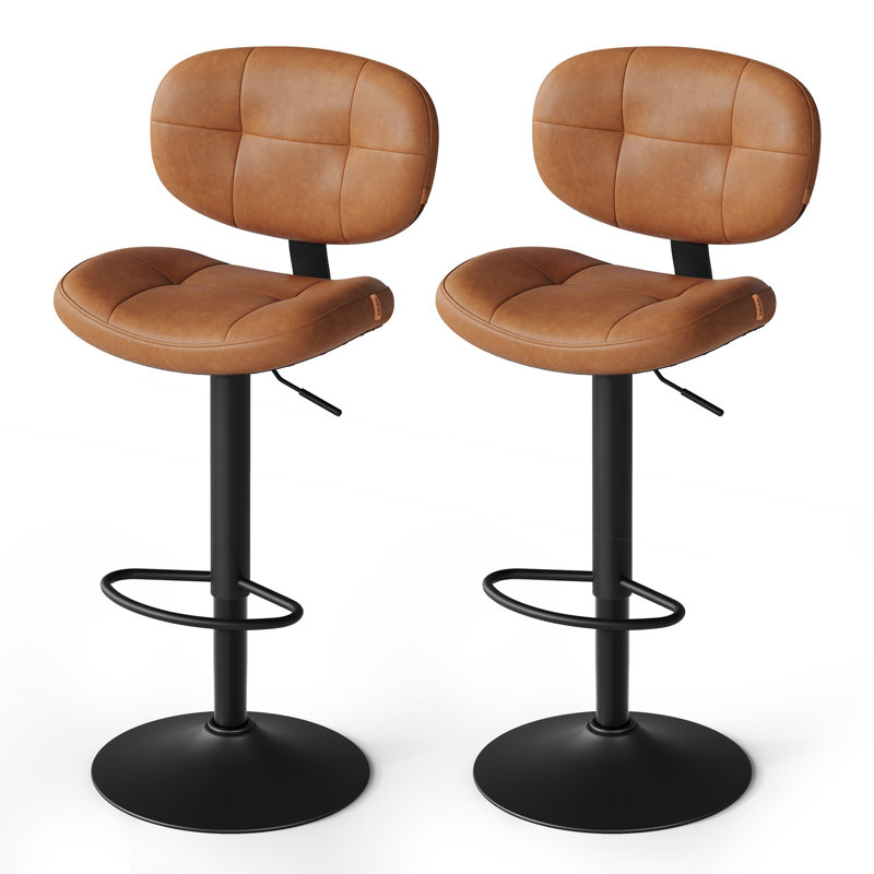 2 pièces Tabouret de bar pivotant réglable en cuir avec dossier, Brown