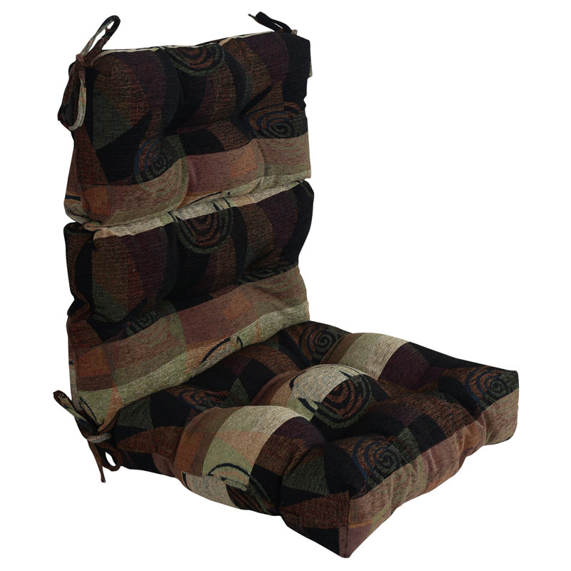 Jacquard Chenille Tufted Seat/Back Chair Cushion, Brown/Black Abstract, 20" W x 20" D