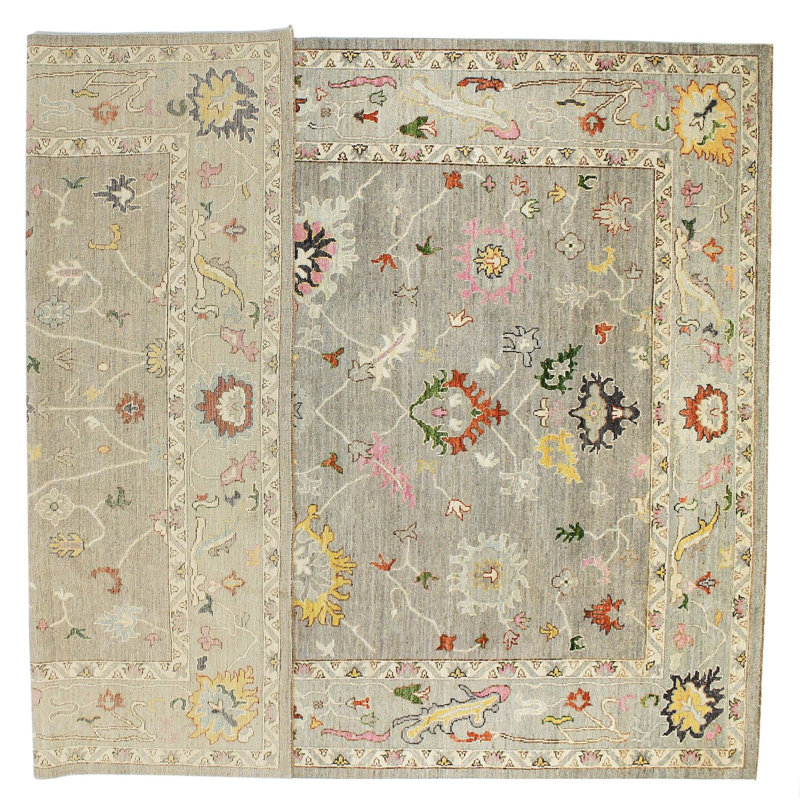 Tapis unique en laine nouvel âge 10 pi x 13 pi 10 po en gris / gris clair