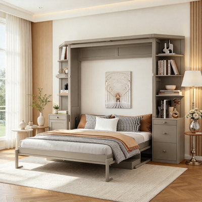 Lit escamotable avec bureau, tablettes de rangement et armoires