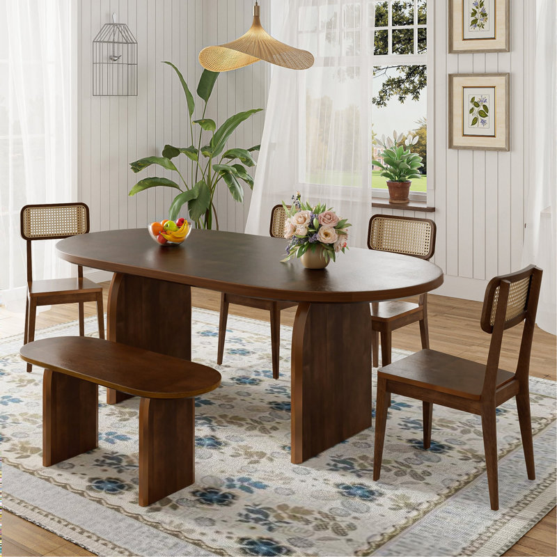Ensemble de table de salle à manger 6 pièces avec banc, ensemble de chaises de table ovales pour 6 personnes, ensemble de salle à manger de style moderne