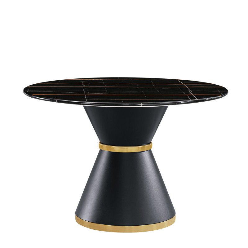 Table imprimée en marbre noir avec base et décoration dorée - 45,64 po de longueur x largeur 29,47 po de hauteur