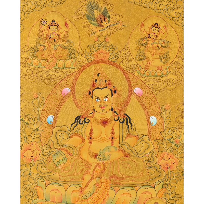 5 dzambalas (Thangka sans brocart) | Or 24 carats avec gouache et acrylique sur toile de coton