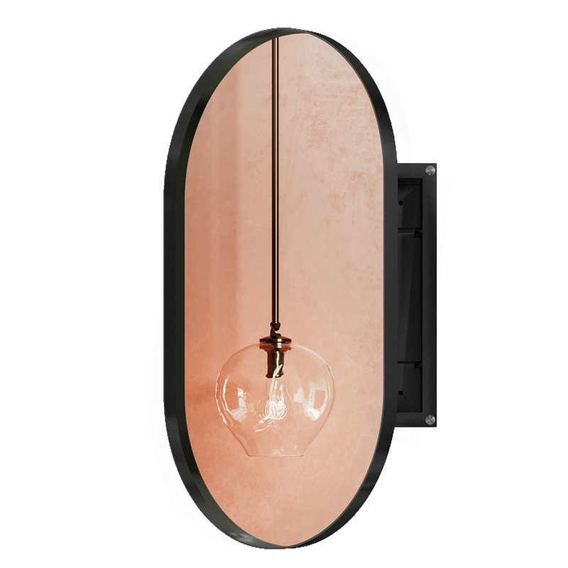 20X34 Inch Oval Recessed Medicine Cabinet, Metal Framed Bathroom Wall Cabinet With Mirror And Adjustable Shelves, Wall Mirror With Storage For Bathroom