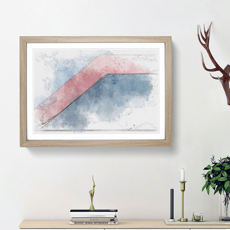 Heading Down in Abstract - Picture Frame Painting Print, 36cm H x 48cm W x 2cm D, Oak Framed