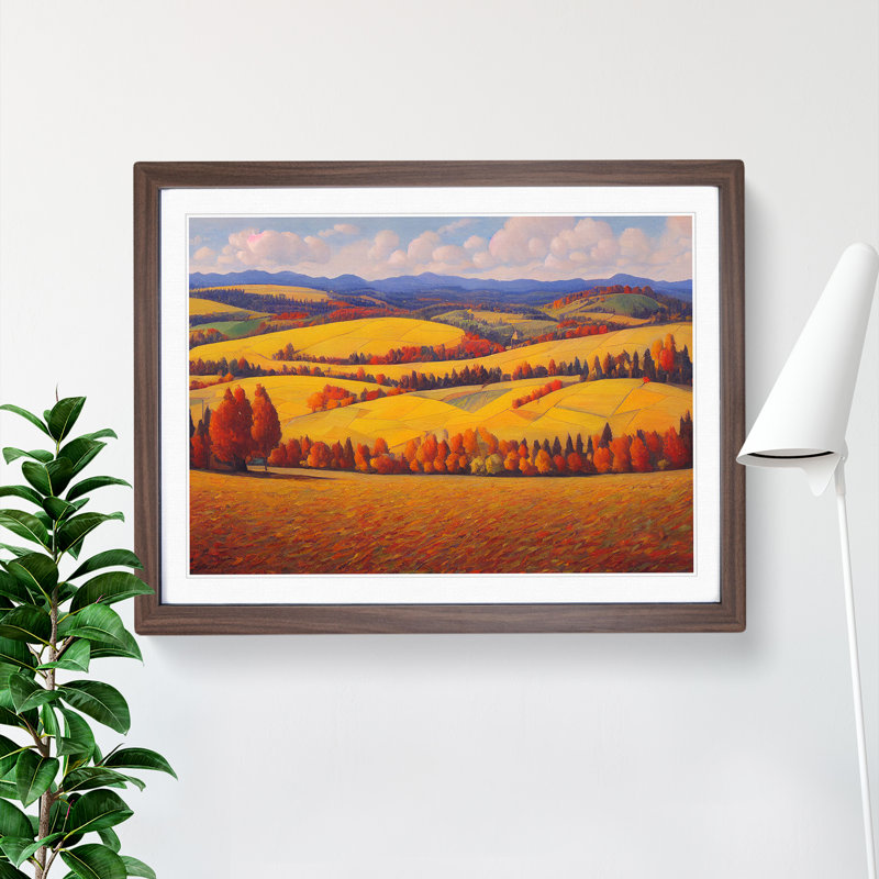 Autumn Meadow Landscape Vol.1 - Single Picture Frame Print, 46cm H x 64cm W x 2cm D, Walnut Framed