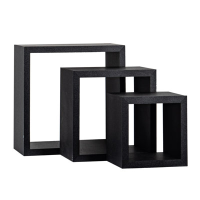 Harbour Housewares Modern Box Floating Wall Shelves - 25cm - Black - Pack of 3