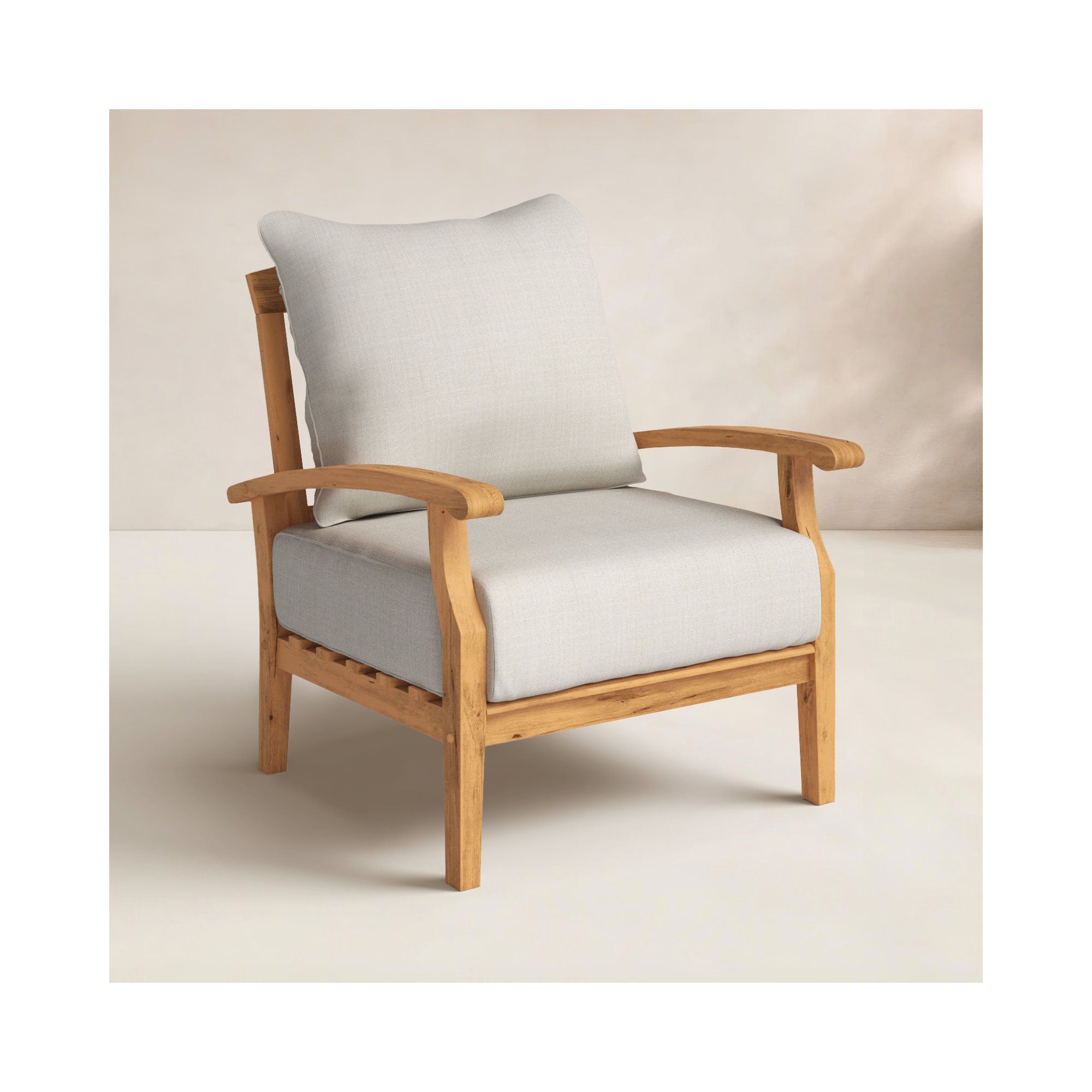 Summerton Teak Patio Chair with Cushions, Brown Frame/Beige Cushion