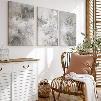30 "x 20" Gilded Whispers, ensemble de 3 impressions sur toile dans un cadre en chrome poli