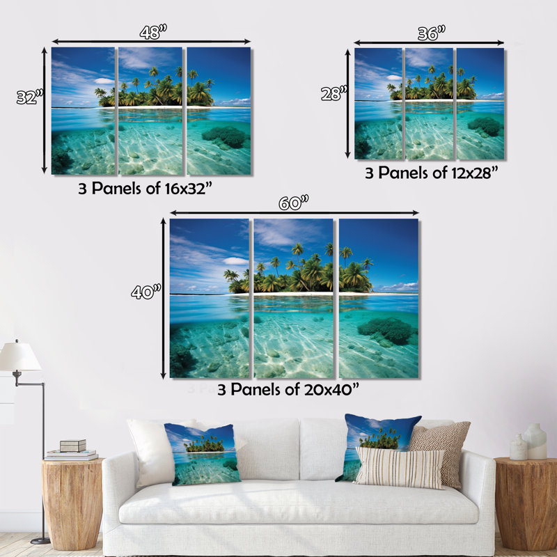 «Beach Photo Tropical Escape V» sur toile, reproduction de 3 pièces, H 28 po x l 36 po x P 1 po