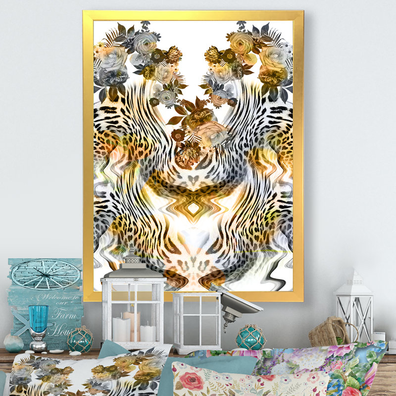 Fleurs léopard - peinture, Toile avec cadre photo doré, H 12 po x l 8 po x P 1 po
