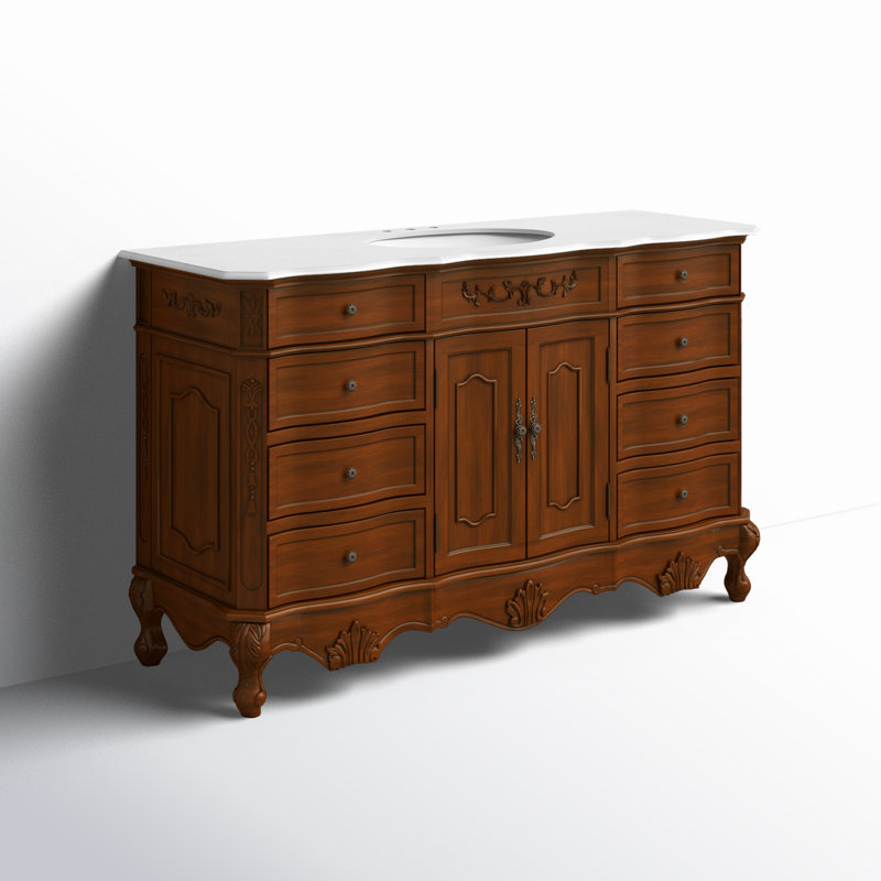 Ensemble de meuble-lavabo simple 60 po Lunette, Teck, Blanc ivoire