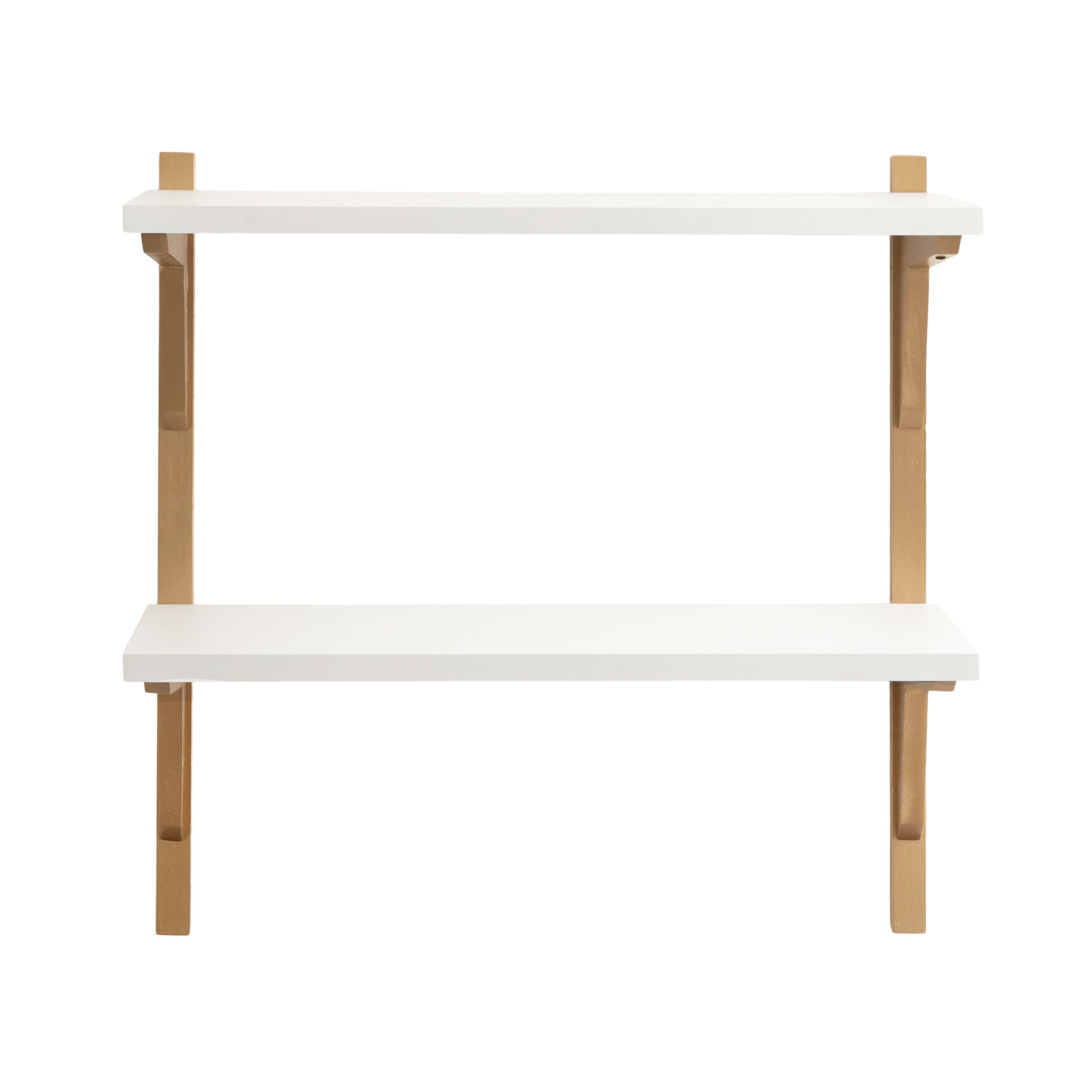 Baez Poplar Solid Wood Wall Shelf, White/Gold
