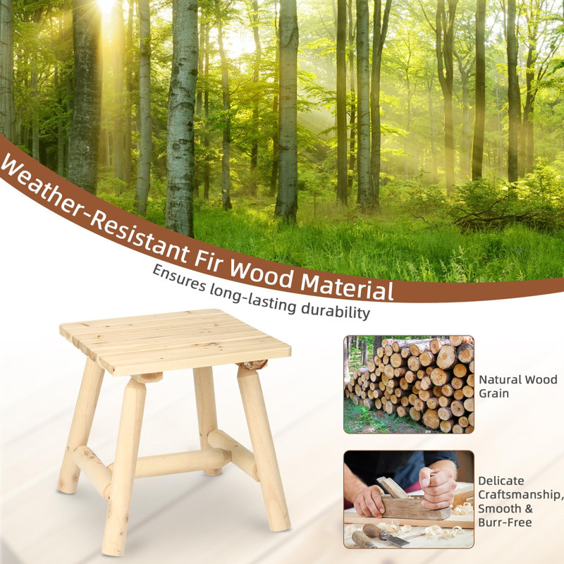 Wooden Adirondack Log Side Table, Cedar Wood Outdoor Square End Table W/Slatted Tabletop, Oversize 19.5" Indoor Outdoor Patio Side Coffee Table For Garden Patio Backyard Porch