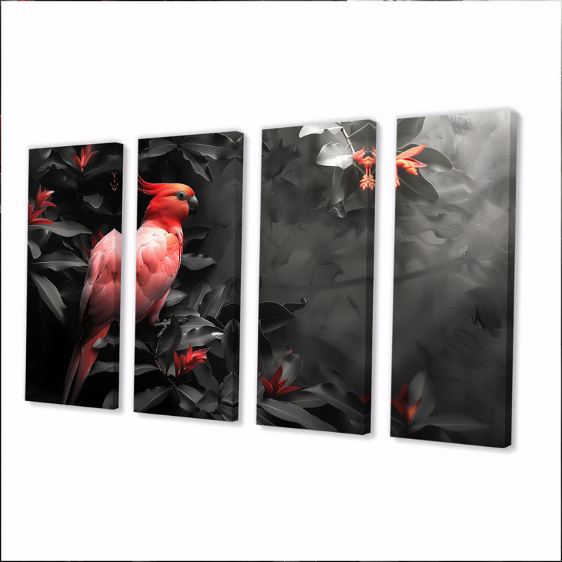 Jardin rouge et noir, Eden Birds - ensemble de reproductions d'art mural oiseaux, H 32 po x l 64 po