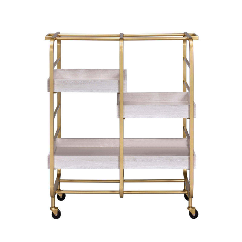 Chariot de salle à manger moderne moderne or et blanc avec 3 plateaux réglables - Métal robuste pour expérience Cuisine contemporaine pour espace