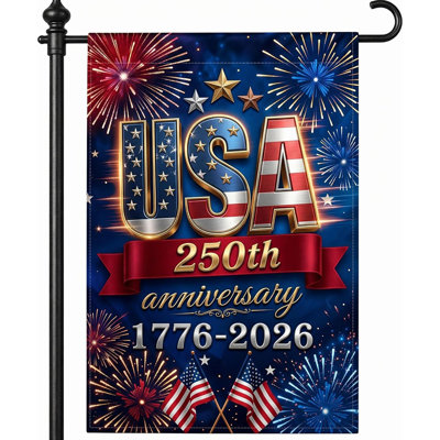 Drapeau des États-Unis 250, 250ème anniversaire, décorations du 4 juillet, double face, protection contre les rayons UV, résistant à la décoloration, drapeaux de jardin d'extérieur patriotique 12 x 18 po, 1776-2026 (bleu)
