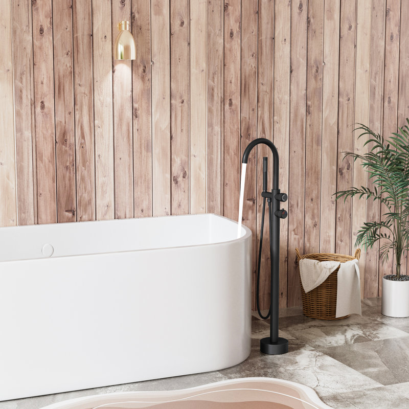 Robinet de baignoire thermostatique autoportant à un trou en acier inoxydable 316 avec douche à main, Noir mat