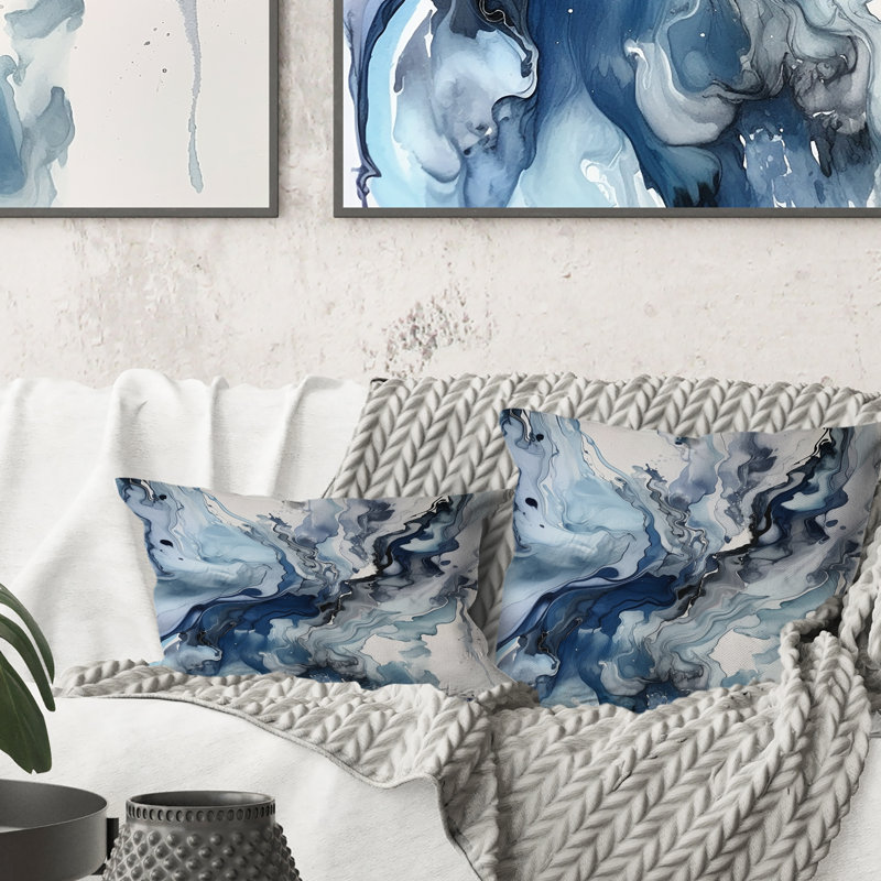 Coussin décoratif bleu et gris Elixir II - Abstract Abstract, 18" x 18"