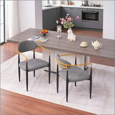 Chaise rembourrée moderne avec accoudoirs décoratifs, conception ergonomique pour la salle à manger à la maison ou au bureau, ensemble de 2 - siège en tissu et structure en métal