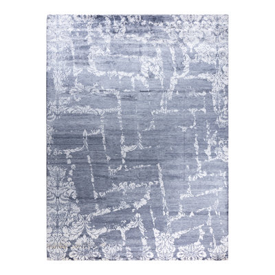 Tapis moderne noué à la main de conception unique - bleu, 9 pi 2 po x 12 pi 1 po Modern