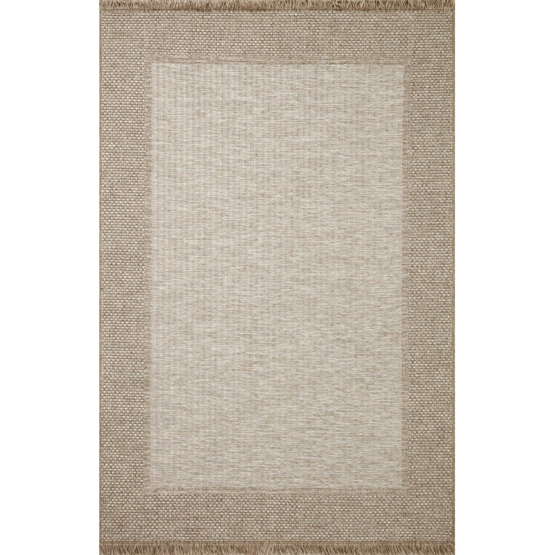 Natural Beige 8' x 10' Rectangular Indoor/Outdoor Rug with Fringe