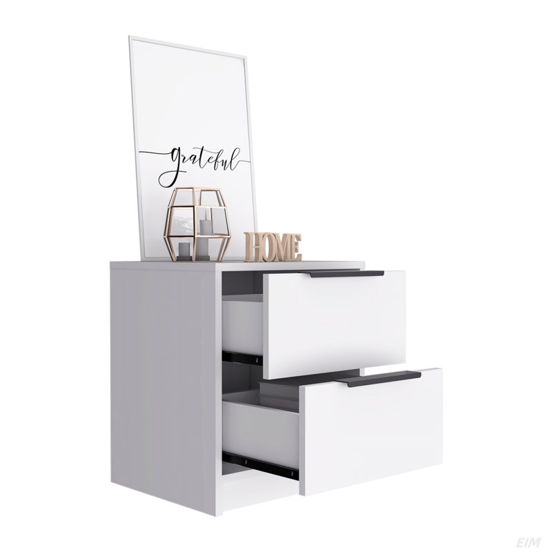 Nightstand Cervants, Two Drawers, 18" High Nightstand, White