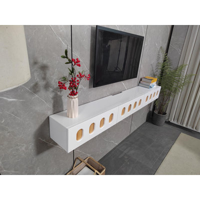 Fully Assembled Floating Tv Stand, 55in Wall Mounted Entertainment Center With Flip-down Doors & Drawers，high Gloss