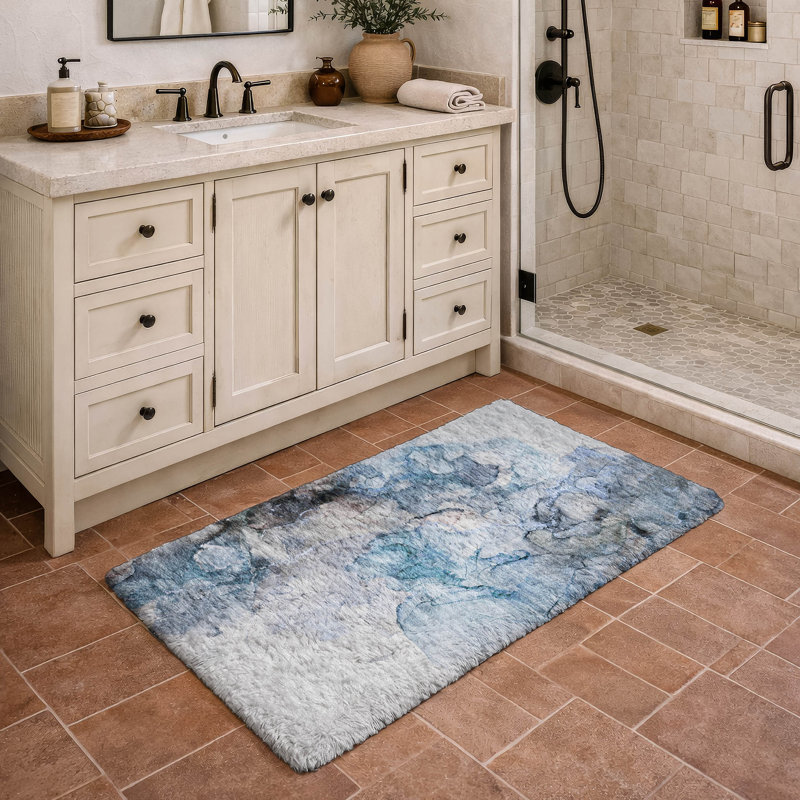 Premium Machine Washable Dream Shag ADS520 Watercolors Rug, 1'8" x 2'6", Blue