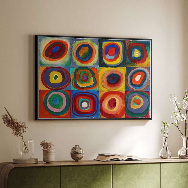 Color Study: Squares with Concentric Cercles, 1913 - Wassily Kandinsky, toile tendue avec châssis, 24 po x 36 po, Naturel