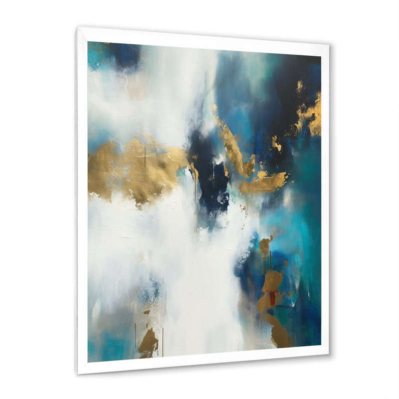 Indigo Awakening abstrait en bleu et or I sur toile, Cadre photo blanc, H 20 po x l 12 po x P 1 po
