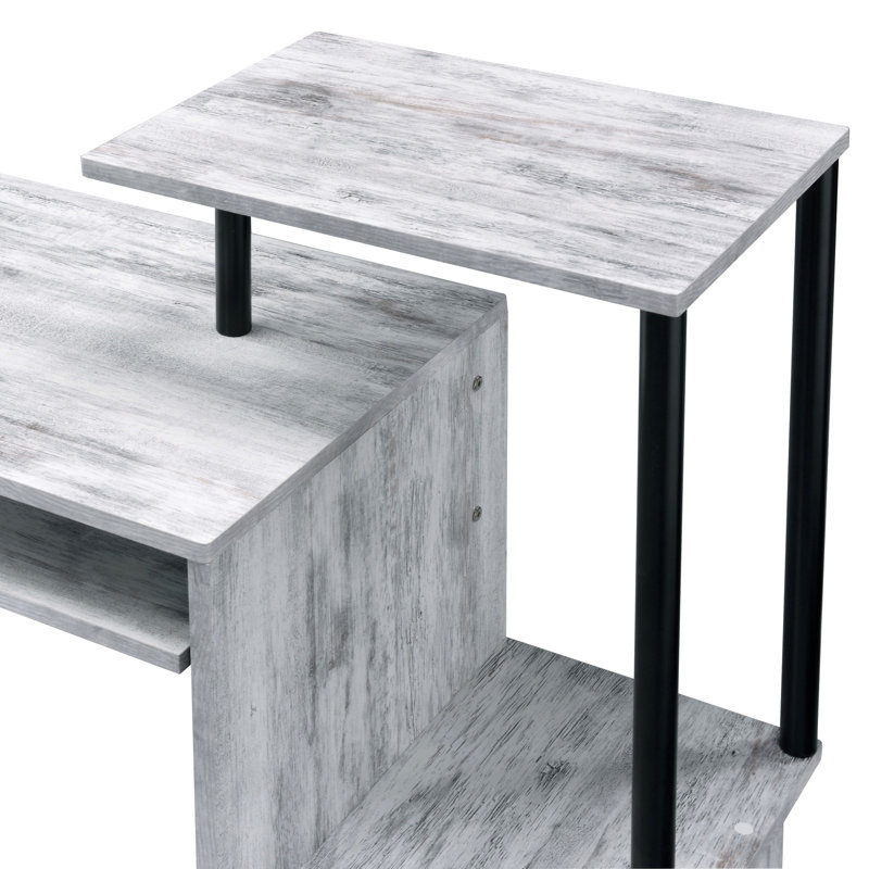 Desk,Rectangular Computer Desk With Keyboard Tray, Shelf Compartment, Antique White, 34.01" H x 37.05" W x 16.03" D