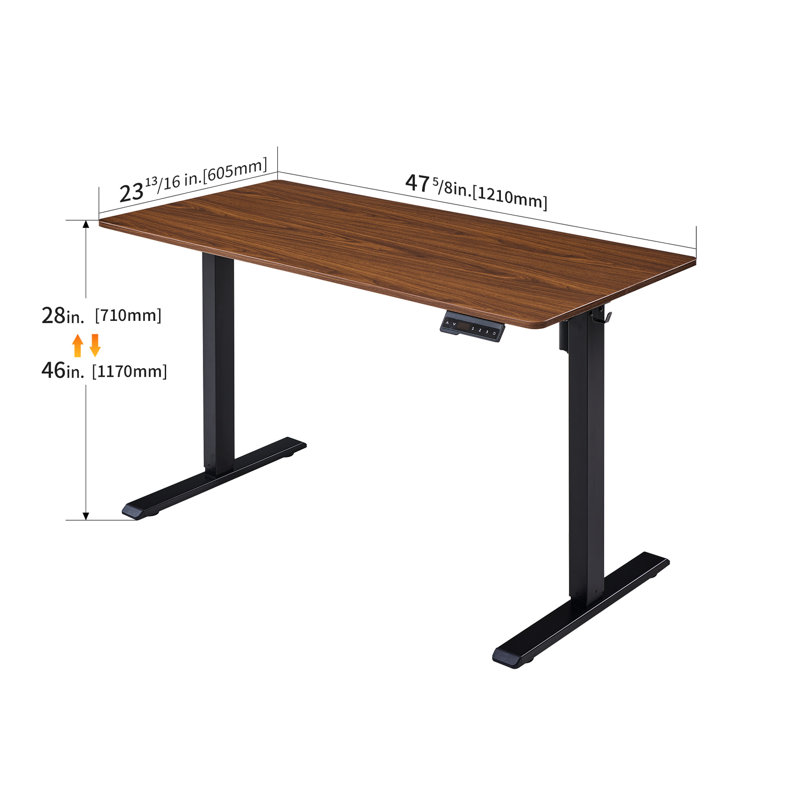 Electric Standing Work Desk, 24x48 Inches Adjustable Sit Stand 1" Thick Dark Walnut One Top, Stable Frame, Easy To Assemble For Living Room Height Up Walnut, Smooth Seamless Desktop, Steel Home Use