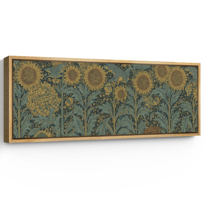 Vintage Botanical Sunflower Pattern Arts and Crafts Style Wall Decor Extra Large Pictures Framed Canvas Print Wall Art
