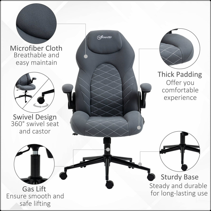 Chaise de bureau à haut dossier avec accoudoirs rabattables, chaise d'ordinateur pivotante à hauteur réglable et fonction d'inclinaison