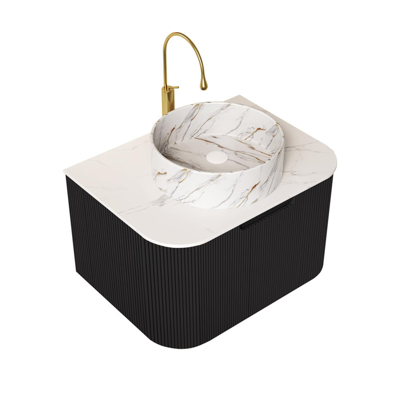 Meuble-lavabo mural 24 po avec lavabo rond en céramique et tiroir, 24"