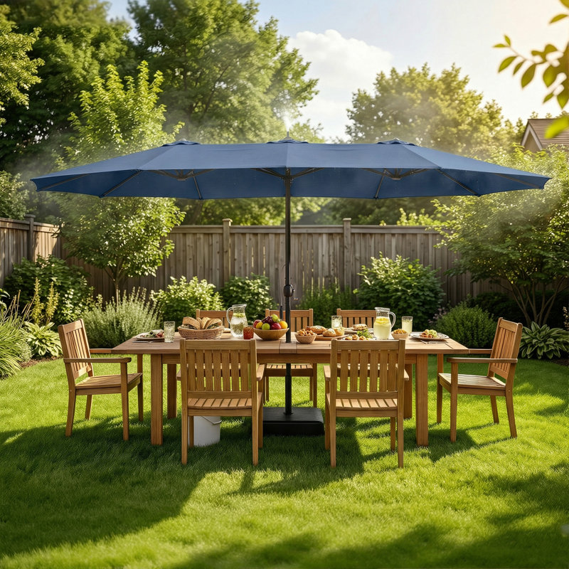 15FT Rectangular Patio Umbrella With Misting System, Navy