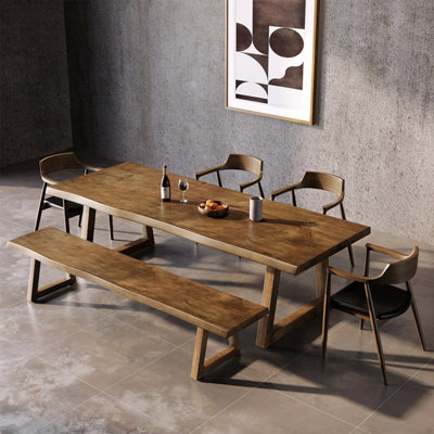 Table de salle à manger rectangulaire traîneau en bois massif brun chêne chaud