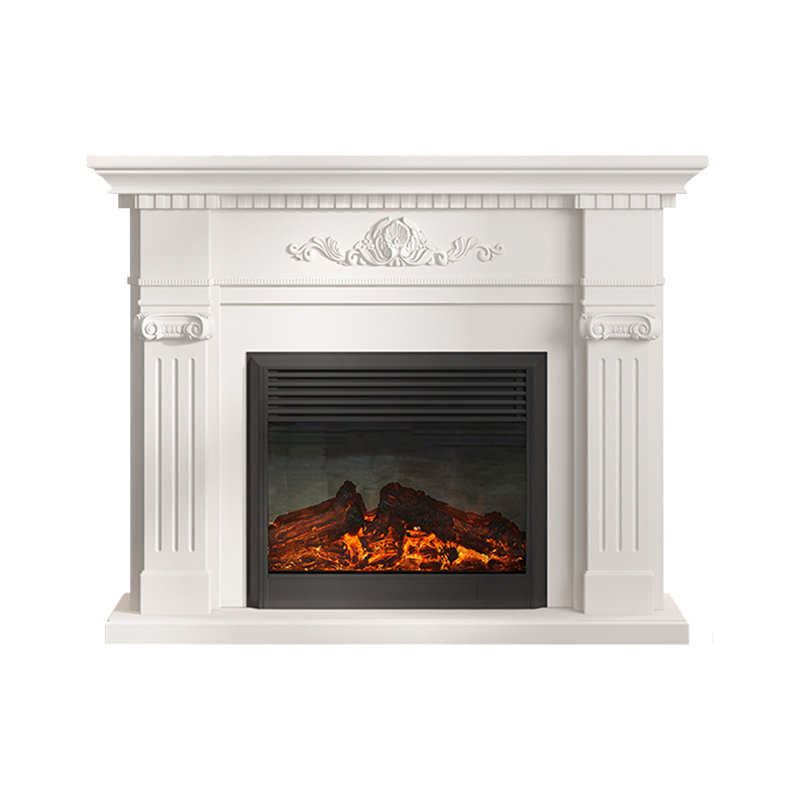 Beige Solid Wood Freestanding Fireplace