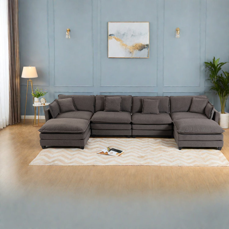 Spacieux modulaires modernes, revêtement en chenille, conception symétrique avec repose-pieds pour le confort de la maison