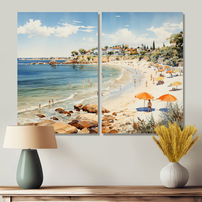 «Vintage Beach Day Tranquitt III - Blue Coastal», reproduction d'art sur toile