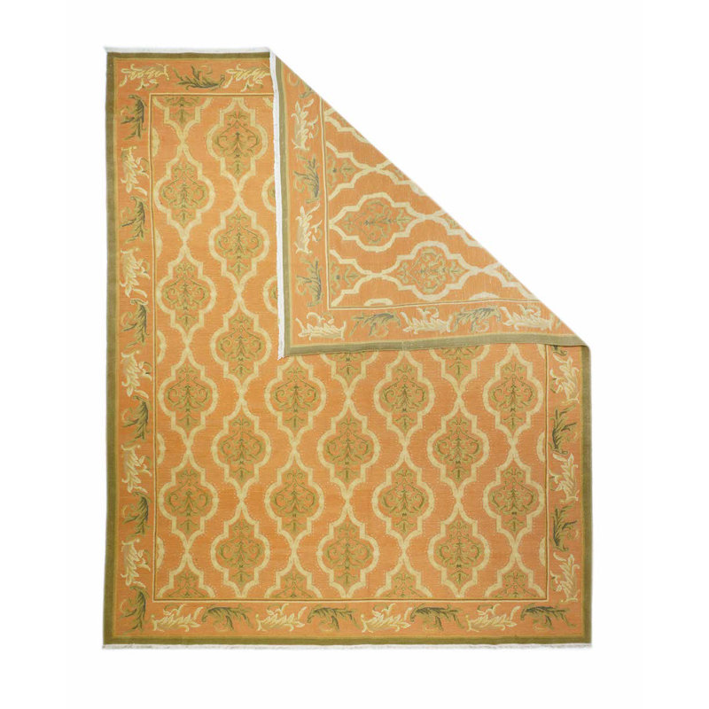 Tapis beige en laine noué à la main de conception unique 8 pi x 10 pi
