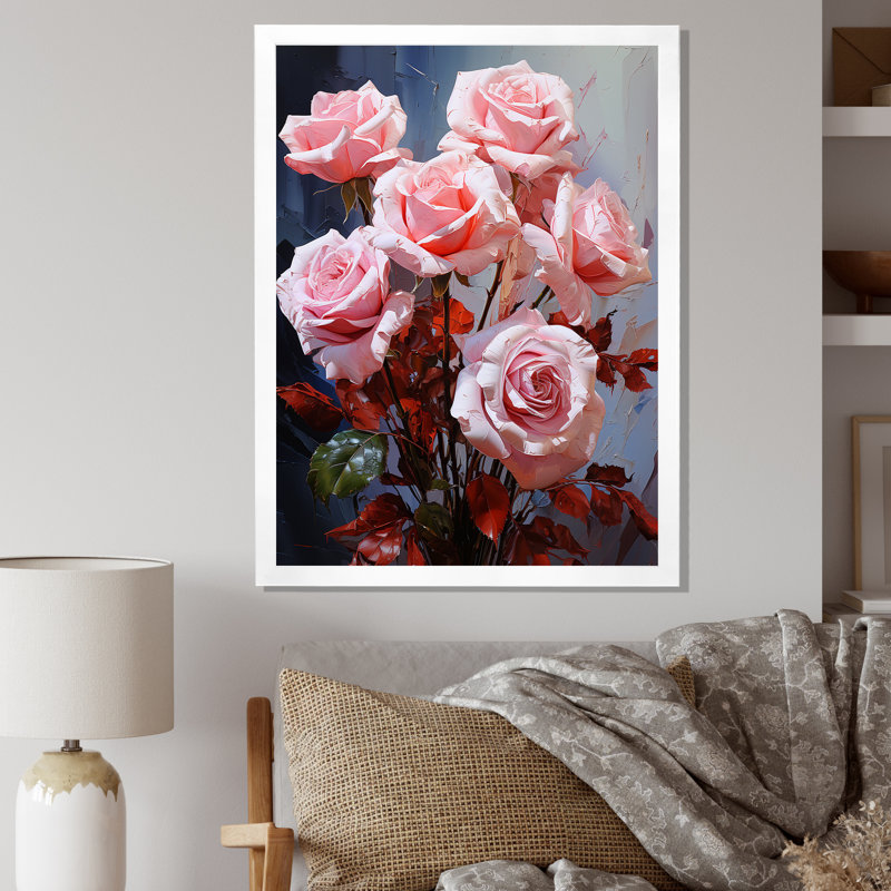 «Consetta Pink Ravish Roses Bouquet III», reproduction sur toile, H 20 po x l 12 po x P 1 po, Cadre photo blanc