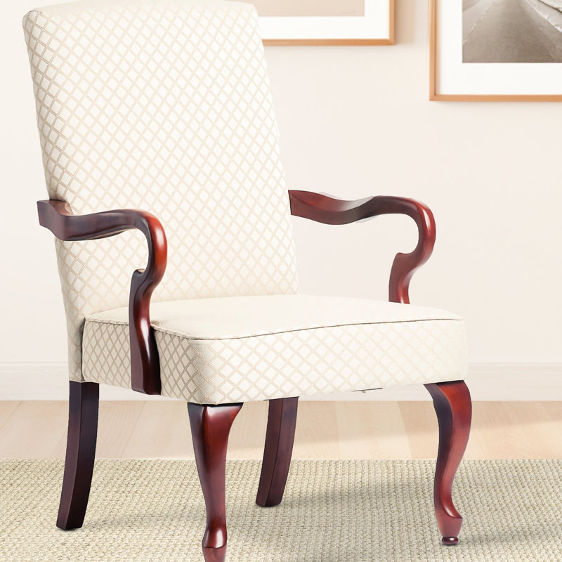 Fauteuil beige - Structure en bois massif, coussin de siège rembourré de mousse avec dossier en bois franc, tissu en losange