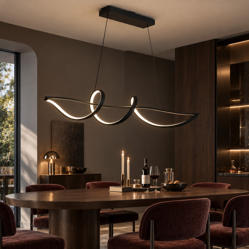 1 - Light Modern Dimmable LED Linear Kitchen Island Pendant Light with Remote Control
