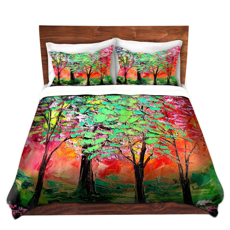 Ensemble de housse de couette pensées of spring, 1 housse + 2 taies très grand lit