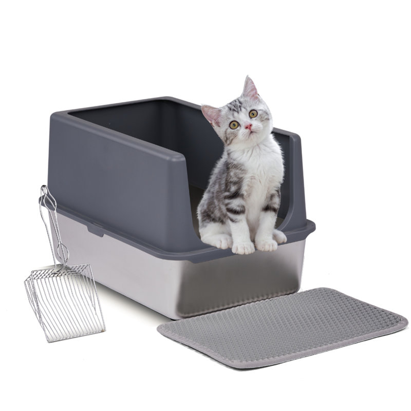 2 pièces litière pour chat en acier inoxydable 13,8 po