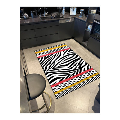 Yellow Zebra Ethnic Patterned Geometric Modern Decorative Washable Rug